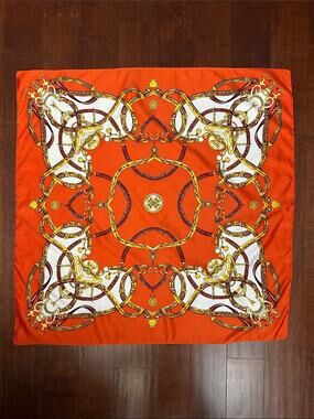 Oriflame Sweden Orange Chain Print Scarf, Large Square